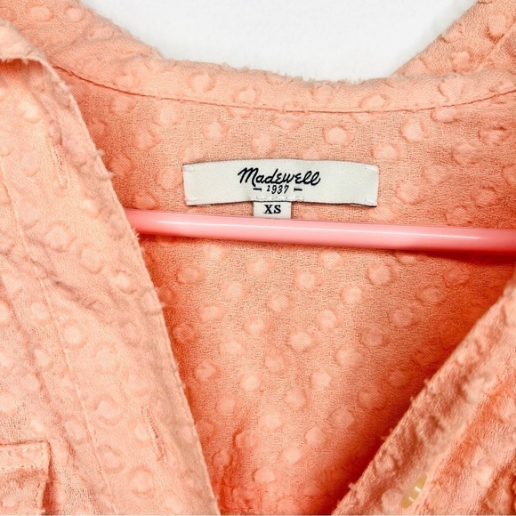 Madewell Peachy Coral Swiss Dot Popover 1/2 Button Up Blouse Size Extra Small - Picture 6 of 13